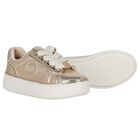 حذاء رياضي للبنات بالشعار باللون الذهبي والعاجي, 1, hi-res