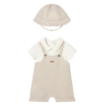 Baby Boys Ivory & Beige Romper Set