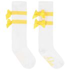 Girls White Cotton Socks With Yellow Bows, 1, hi-res