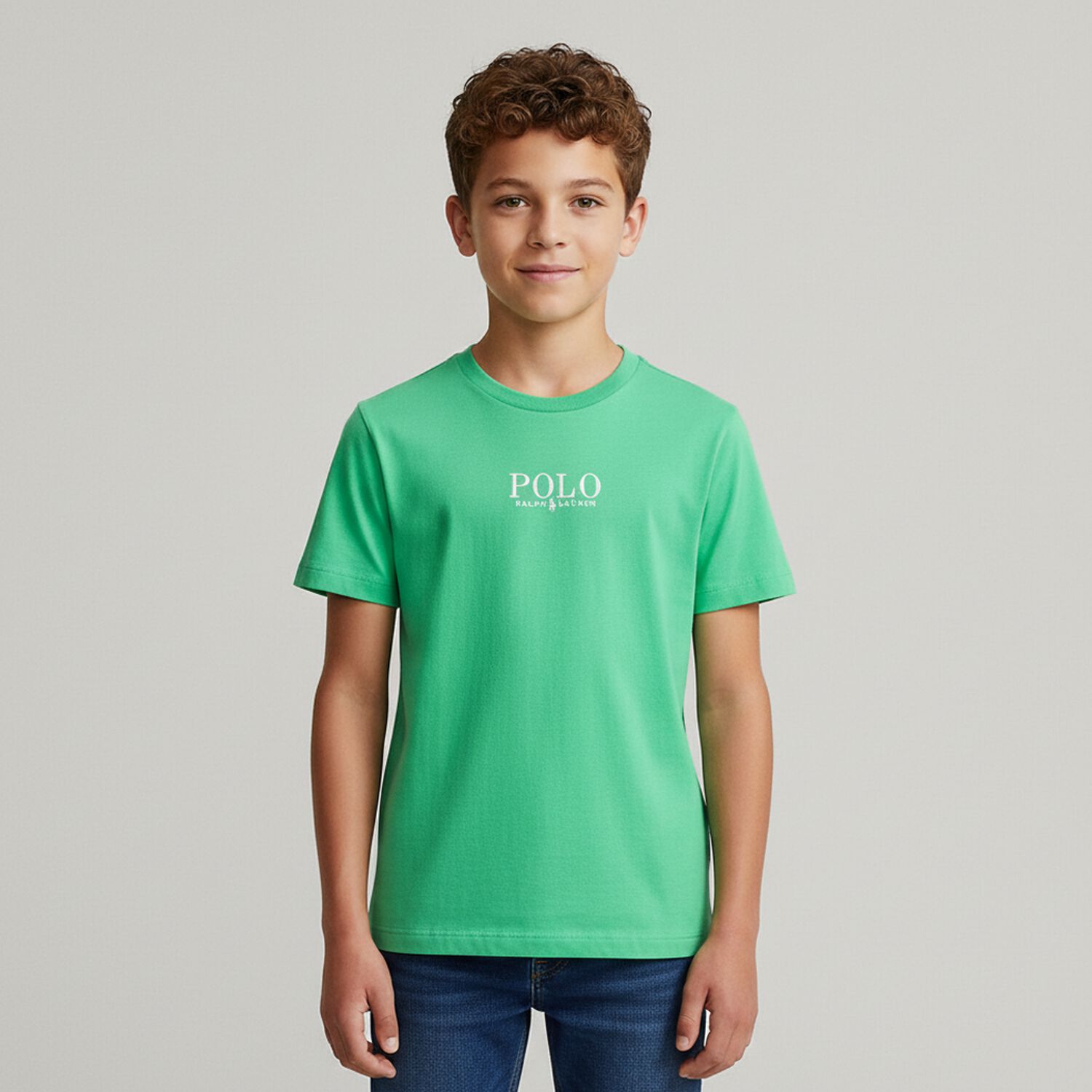 Boys Green Cotton Polo Logo T-Shirt, 1, hi-res