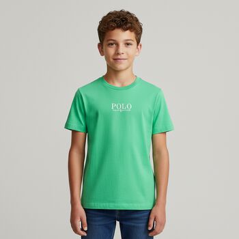 Boys Green Cotton Polo Logo T-Shirt