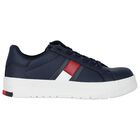 Boys Navy Blue Logo Trainers, 2, hi-res
