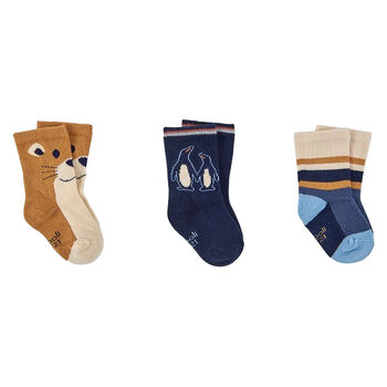 Boys Navy Blue & Beige Socks ( 3-Pack )