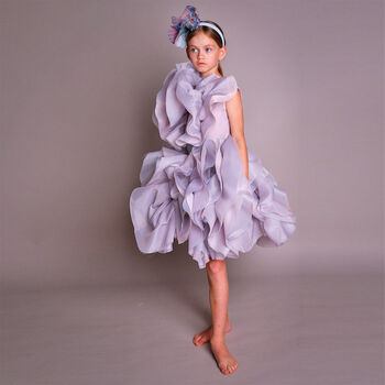 Girls Purple Flower Organza Dress