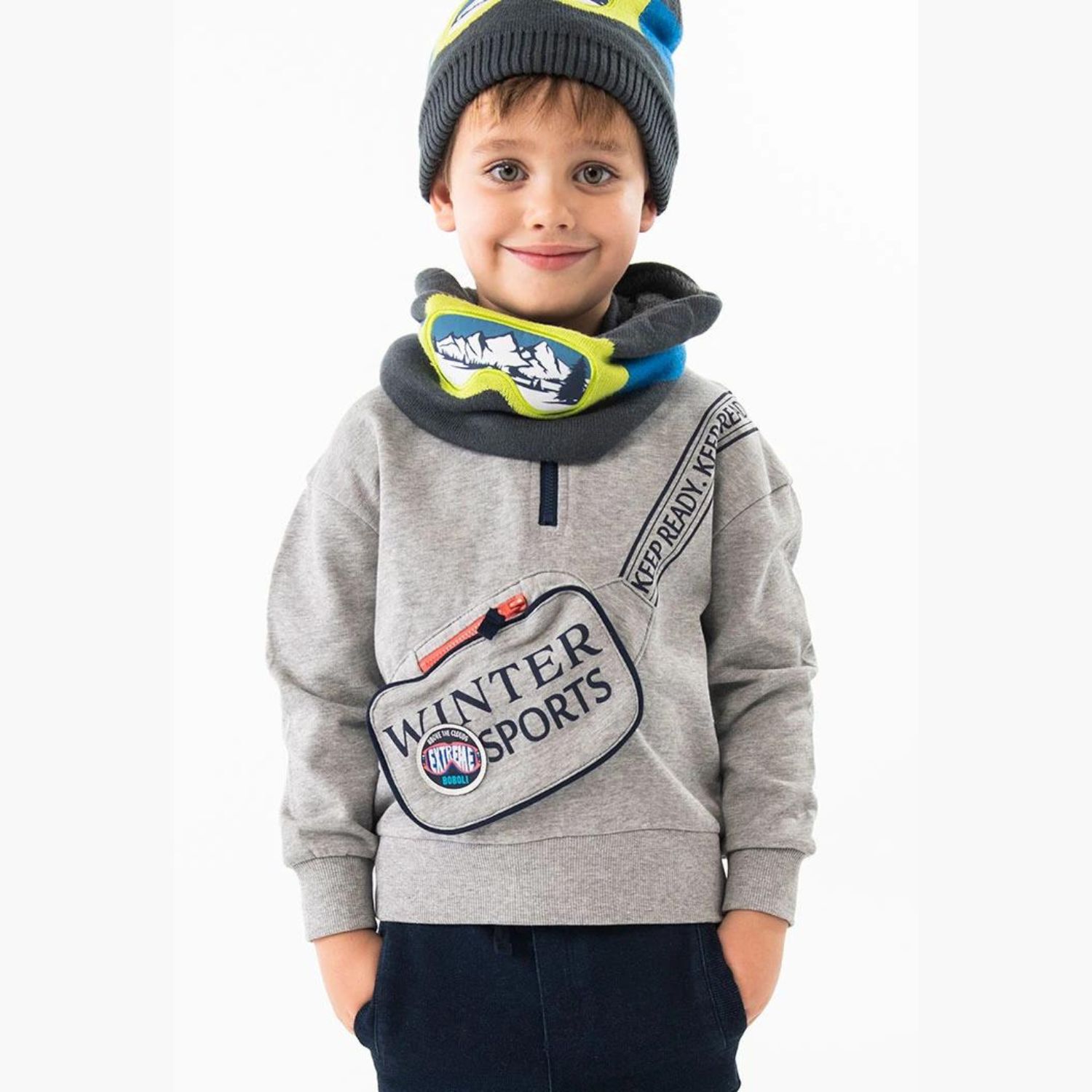Boys Grey Bag Hooded Top, 1, hi-res image number null