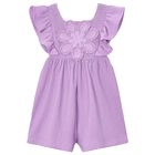 Girls Purple Crochet Flower Playsuit, 1, hi-res