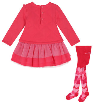 Girls Pink Tulle Hearts Dress Set