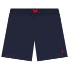 Boys Navy Blue Logo Swimshorts, 1, hi-res