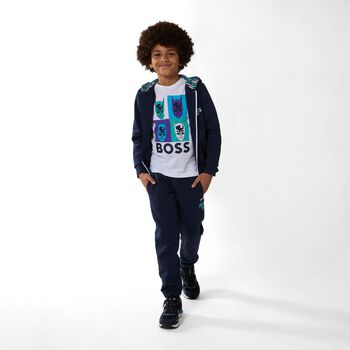 Boys Navy Blue Logo Joggers