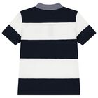 Boys Navy Blue & White Logo Striped Polo Shirt, 1, hi-res