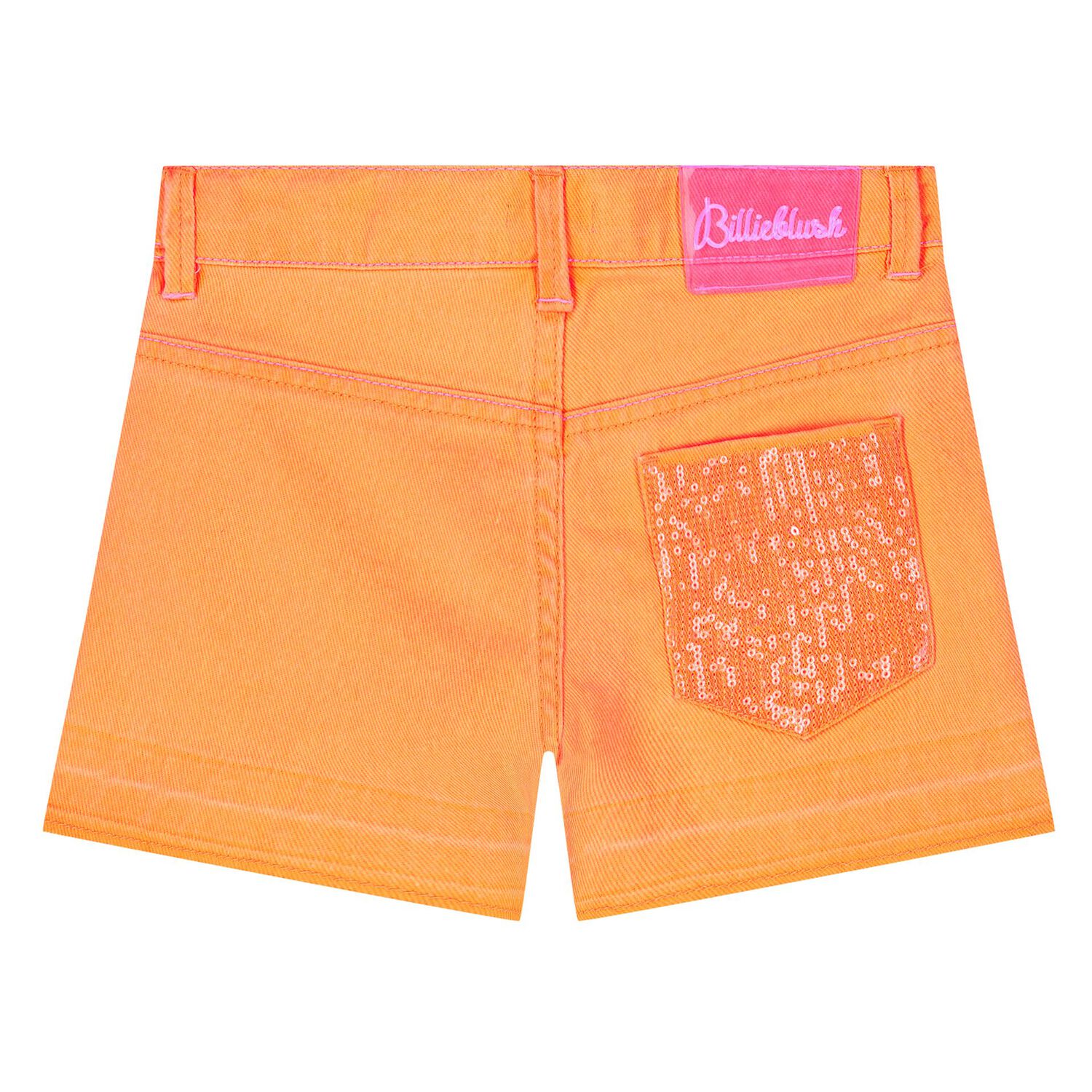 Girls Orange Denim Shorts, 1, hi-res image number null
