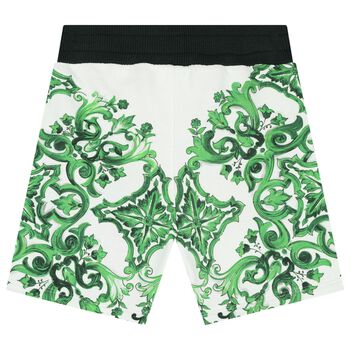 Baby Boys White & Green Majolica Shorts
