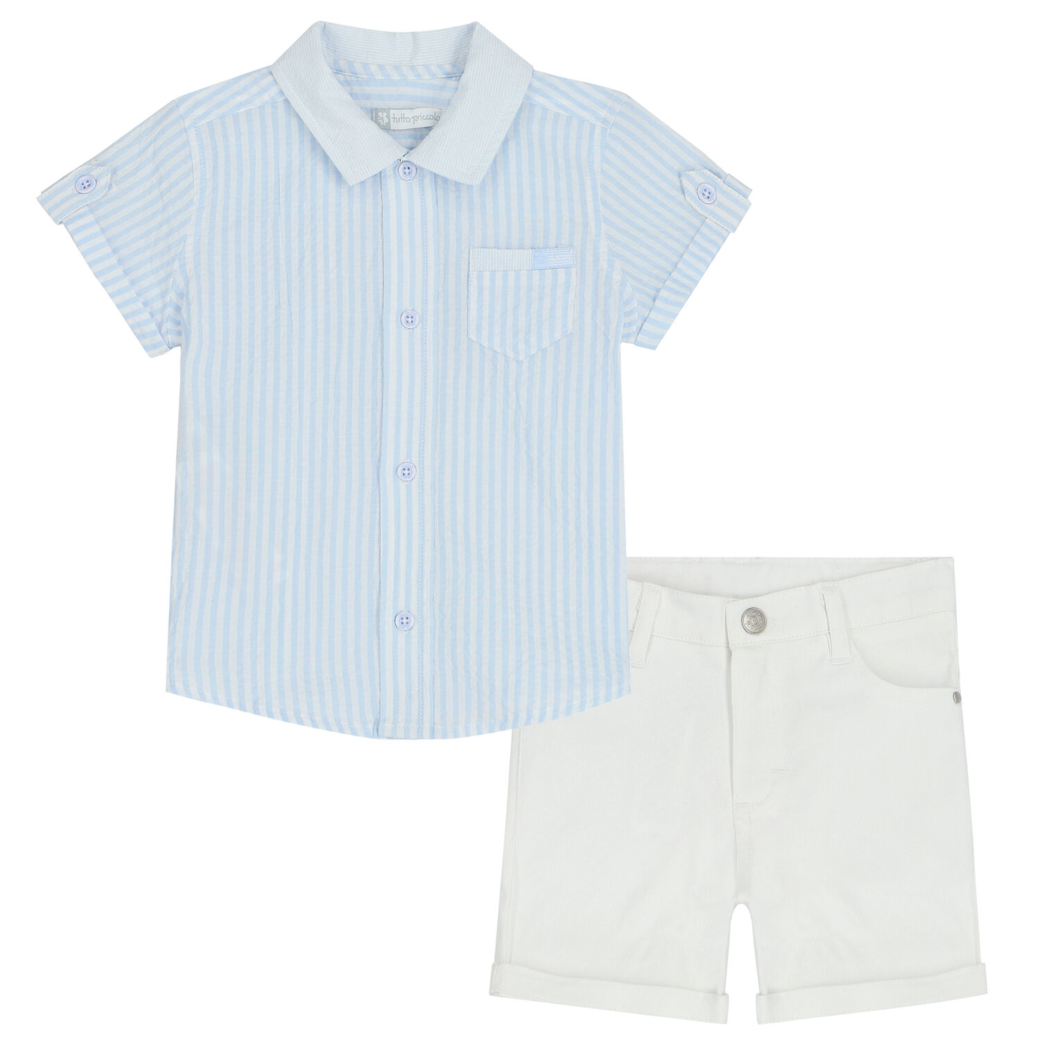 Younger Boys Blue & White Shorts Set, 1, hi-res