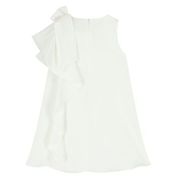 Girls Ivory Crepe Bow Dress 