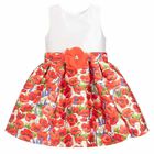 Girls White & Red Poppy Dress, 1, hi-res