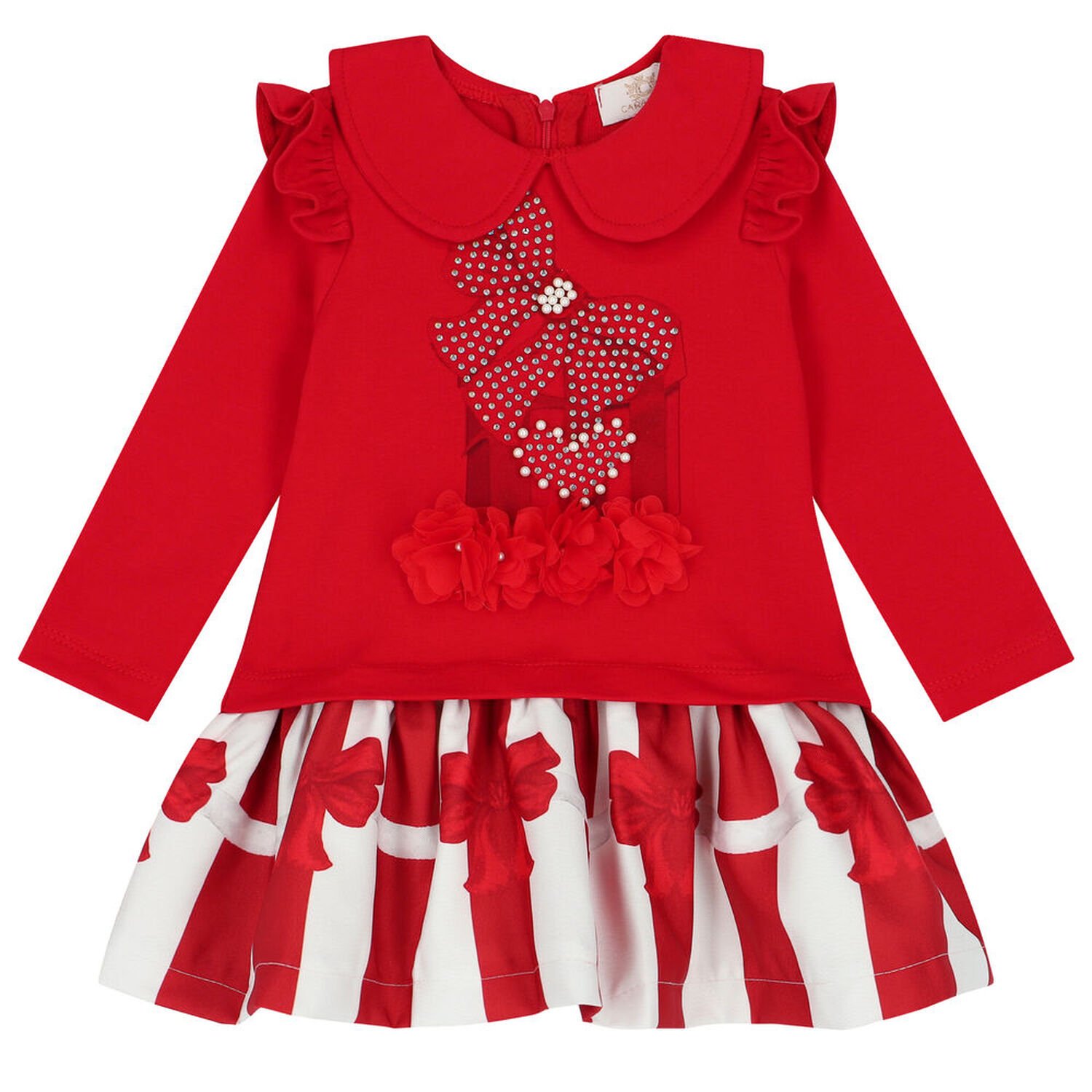 Girls Red Embellished Dress, 1, hi-res
