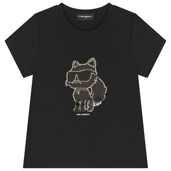 Girls Black Choupette Sequins T-Shirt