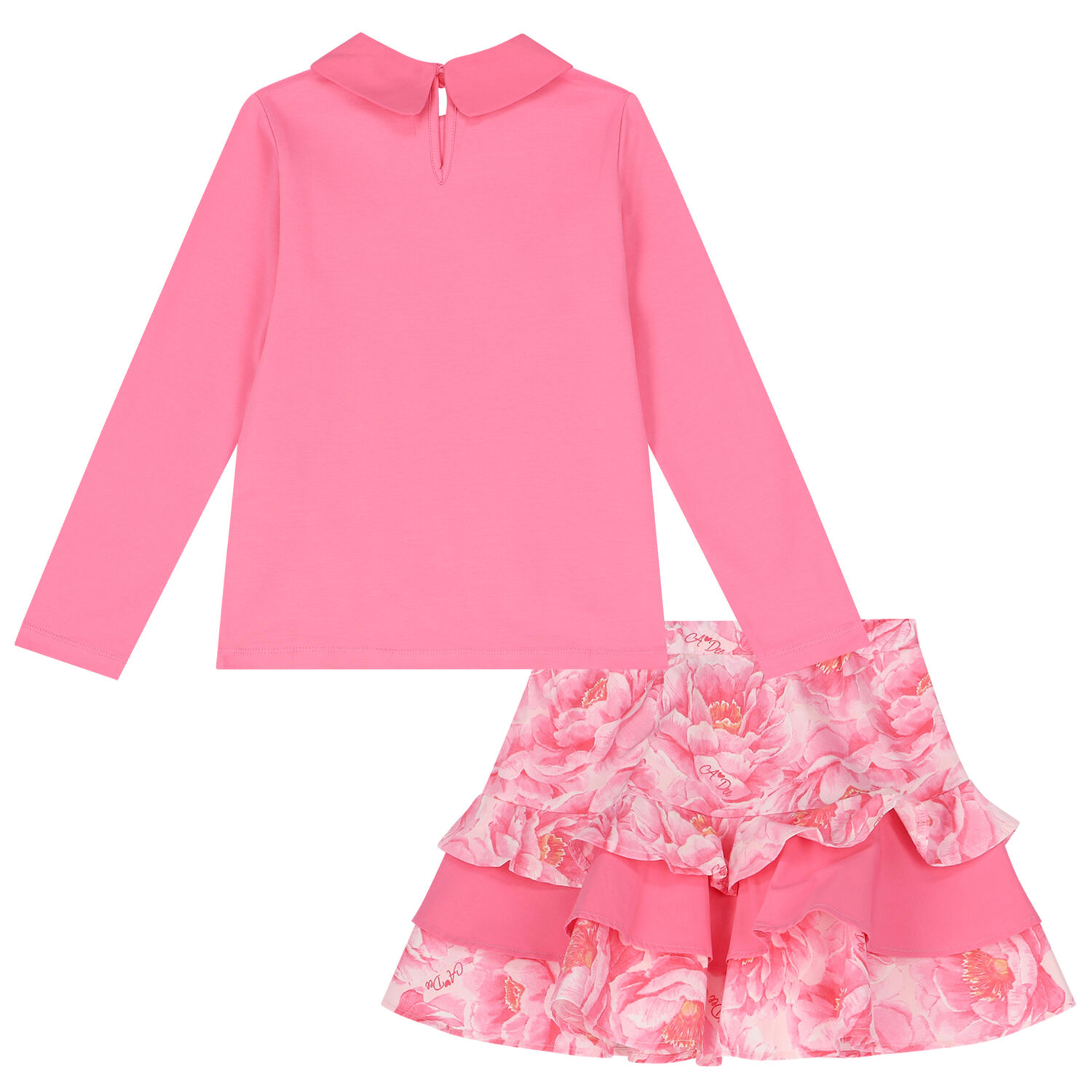 Girls Pink Floral Skirt Set, 1, hi-res