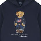Boys Navy Blue Polo Bear Hooded Top, 1, hi-res