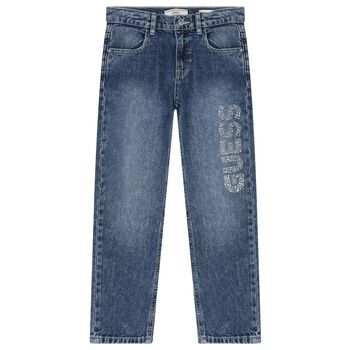 Girls Blue Embellished Logo Denim Jeans