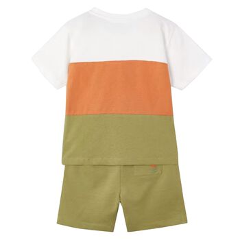 Boys White, Orange & Green Shorts Set
