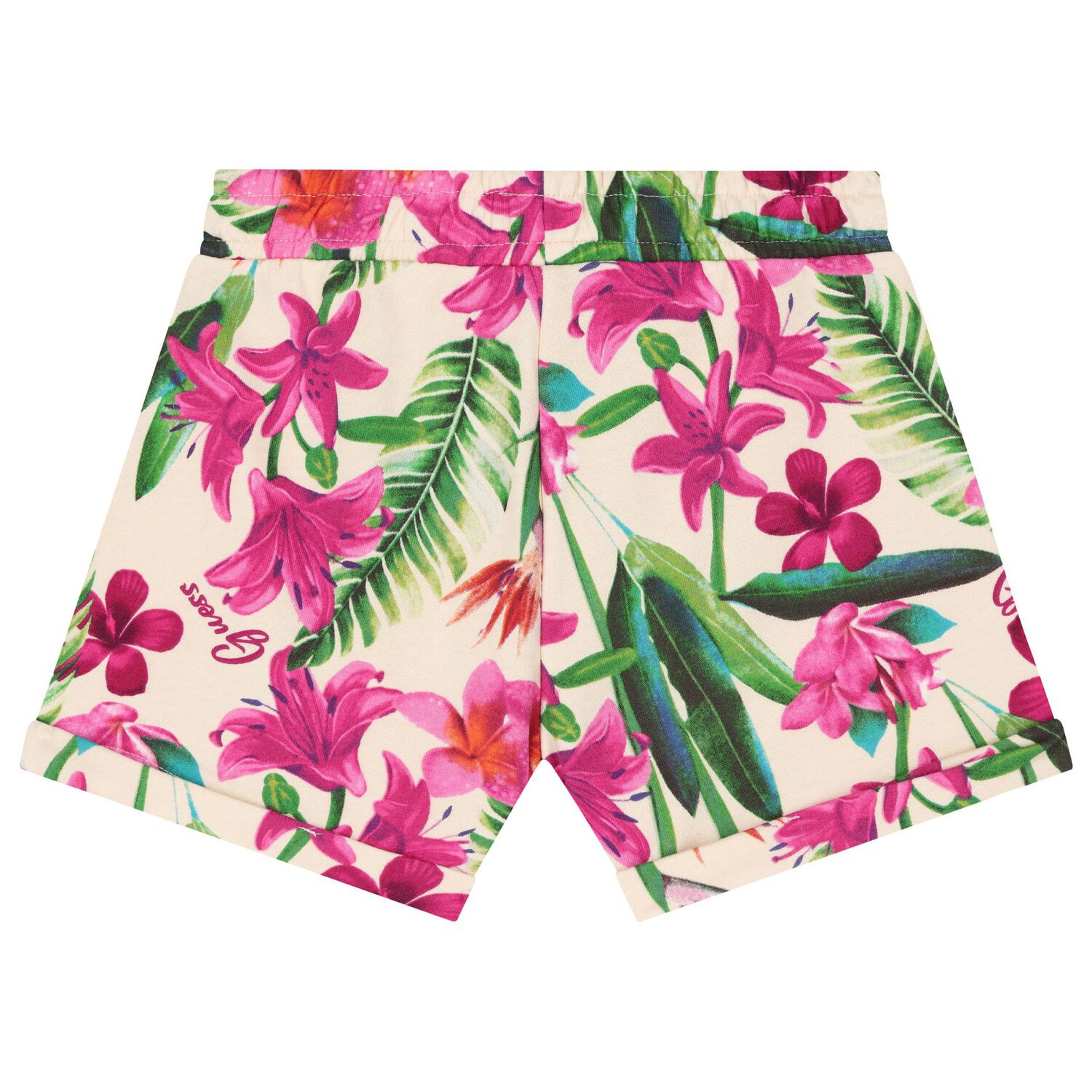 Girls Ivory Floral Logo Shorts, 1, hi-res