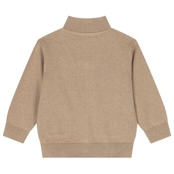 Younger Boys Beige Knitted Zip Up Top