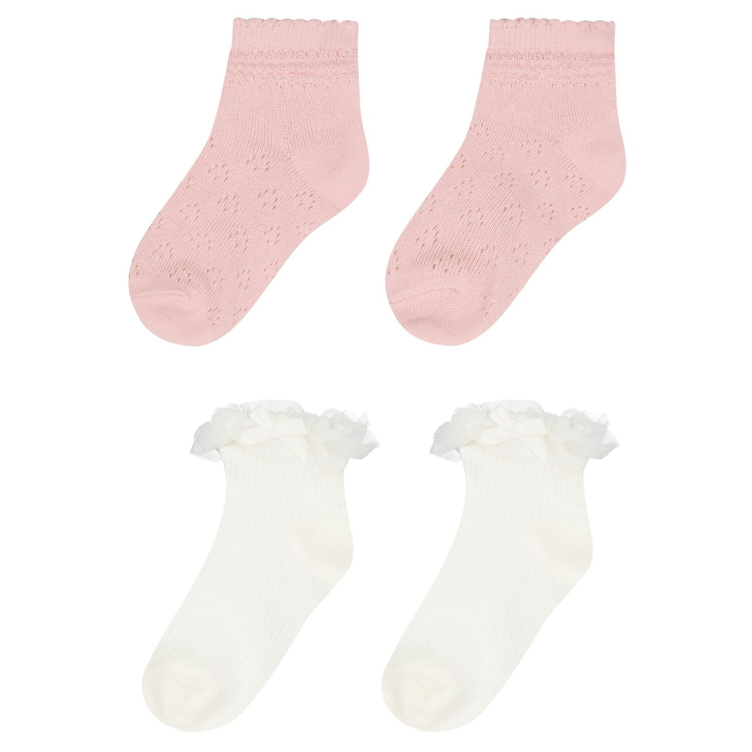Younger Girls Ivory & Pink Socks ( 2-Pack ), 2, hi-res