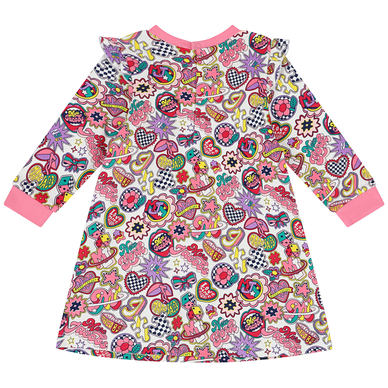 فستان بنات بالشعار باللون الابيض, 1, hi-res