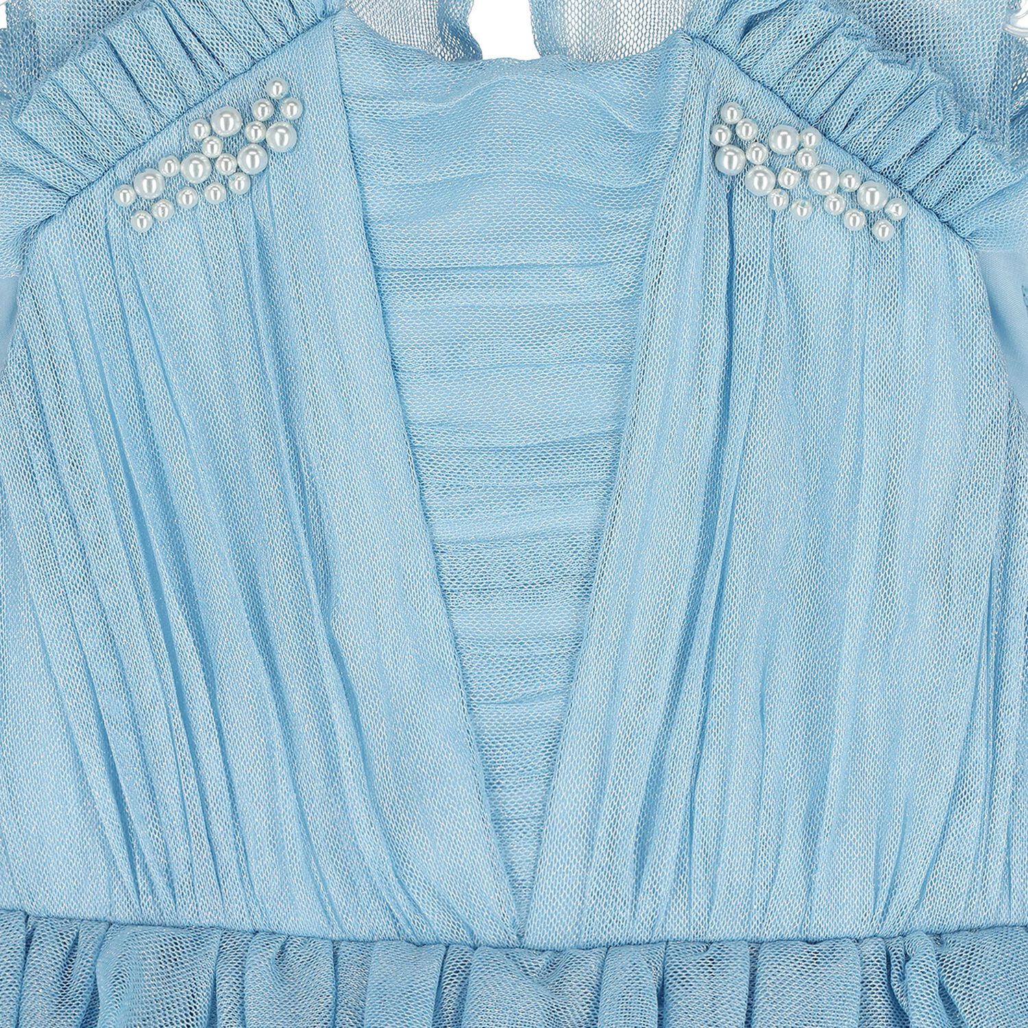Girls Blue Ruffled Tulle Dress, 2, hi-res