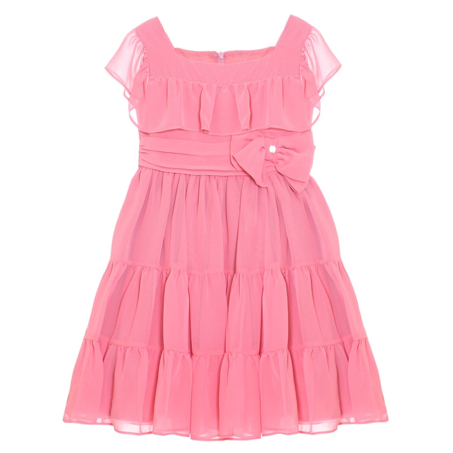 Girls Pink Chiffon Bow Dress, 1, hi-res