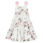 Girls White Flower & Butterfly Dress, 1, hi-res