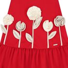 فستان بنات مزين بزهور باللون الاحمر , 1, hi-res