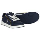 Boys Navy Blue Logo Trainers, 1, hi-res