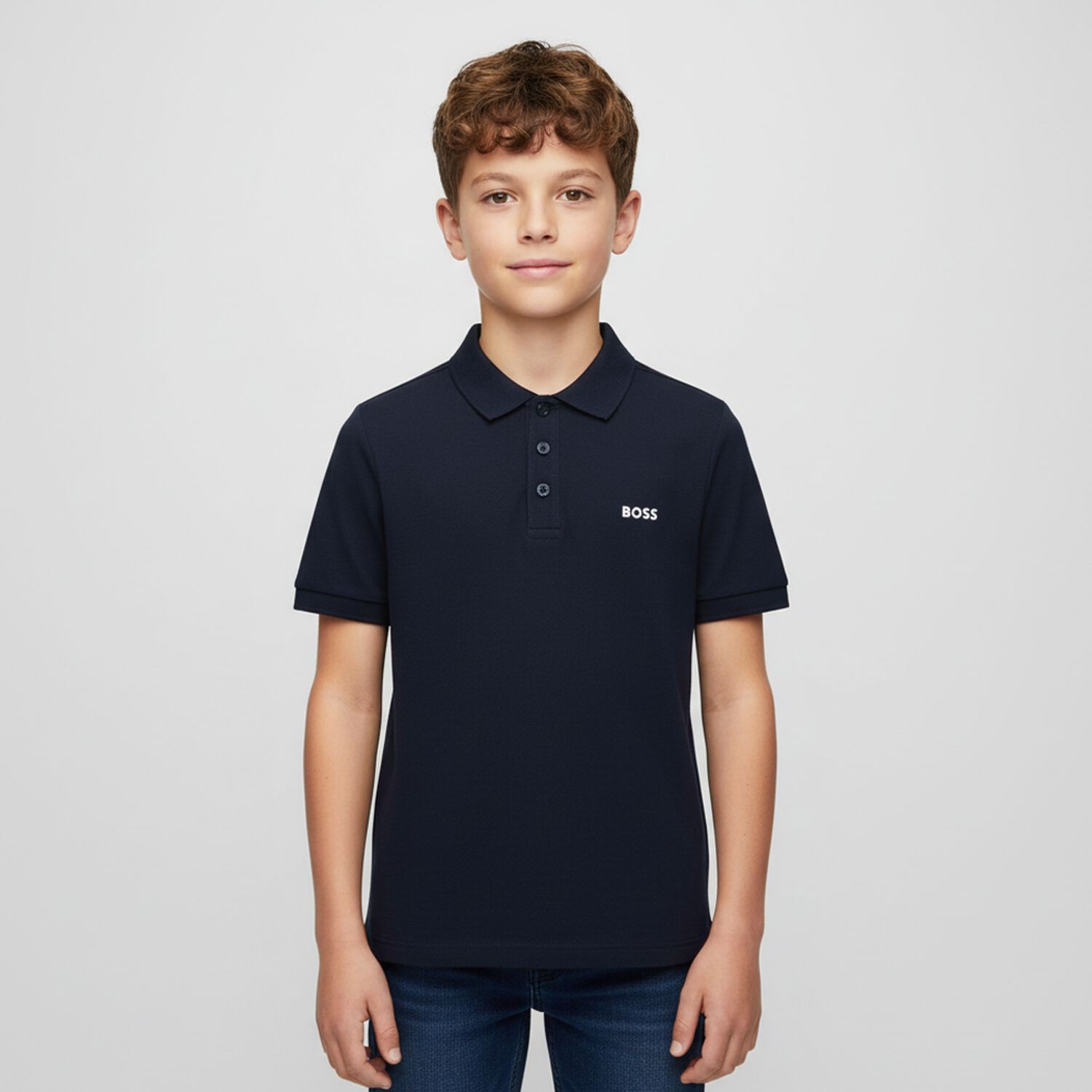 Boys Navy Blue Logo Polo Shirt, 3, hi-res