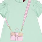 Younger Girls Green Bag Print Dress, 2, hi-res
