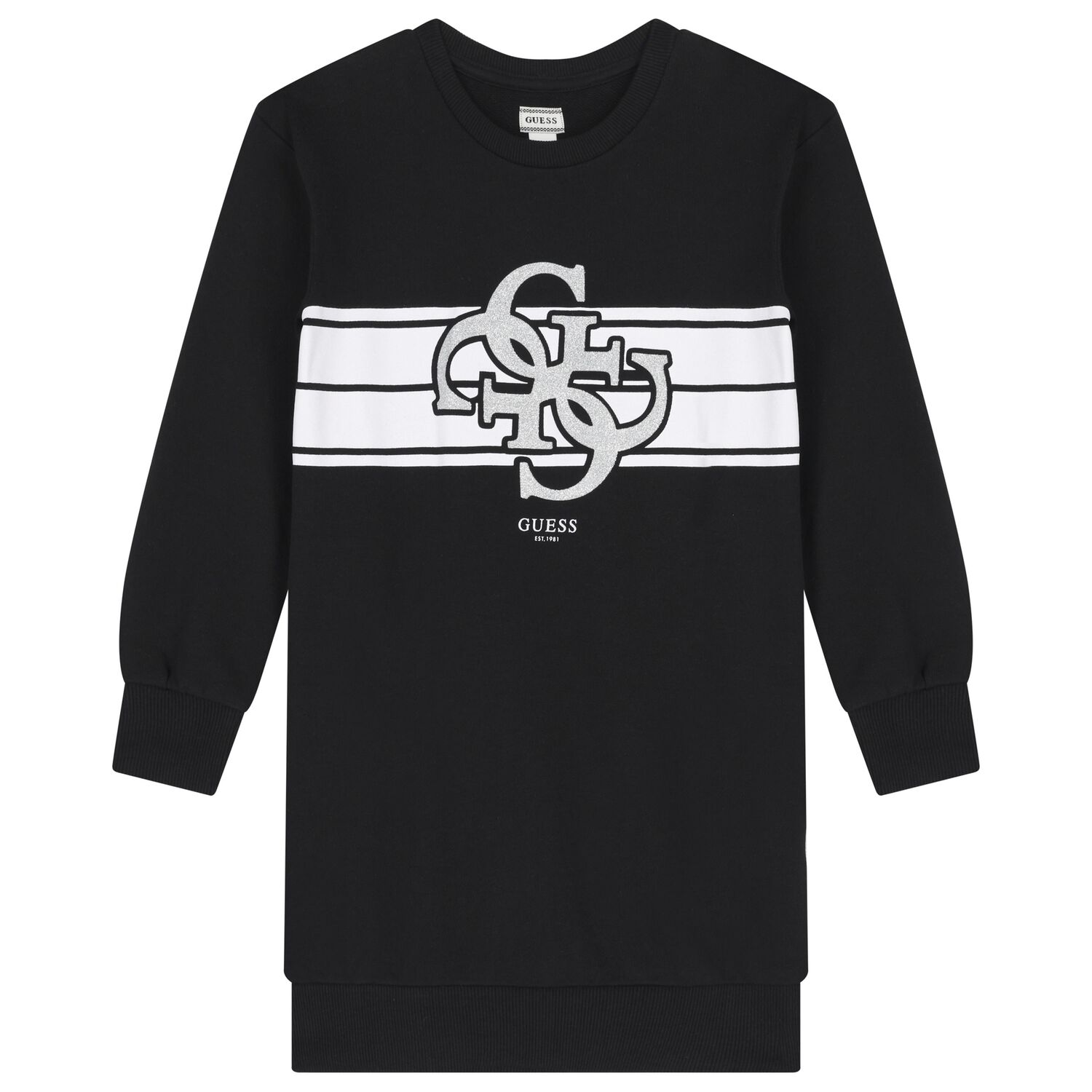 فستان بنات سويت شيرت بالشعار باللون الاسود , 2, hi-res image number null