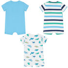 Baby Boys Blue & White Rompers (3 Pack), 1, hi-res