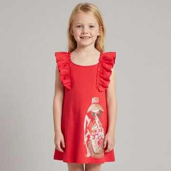 Girls Red Ruffled Dress
