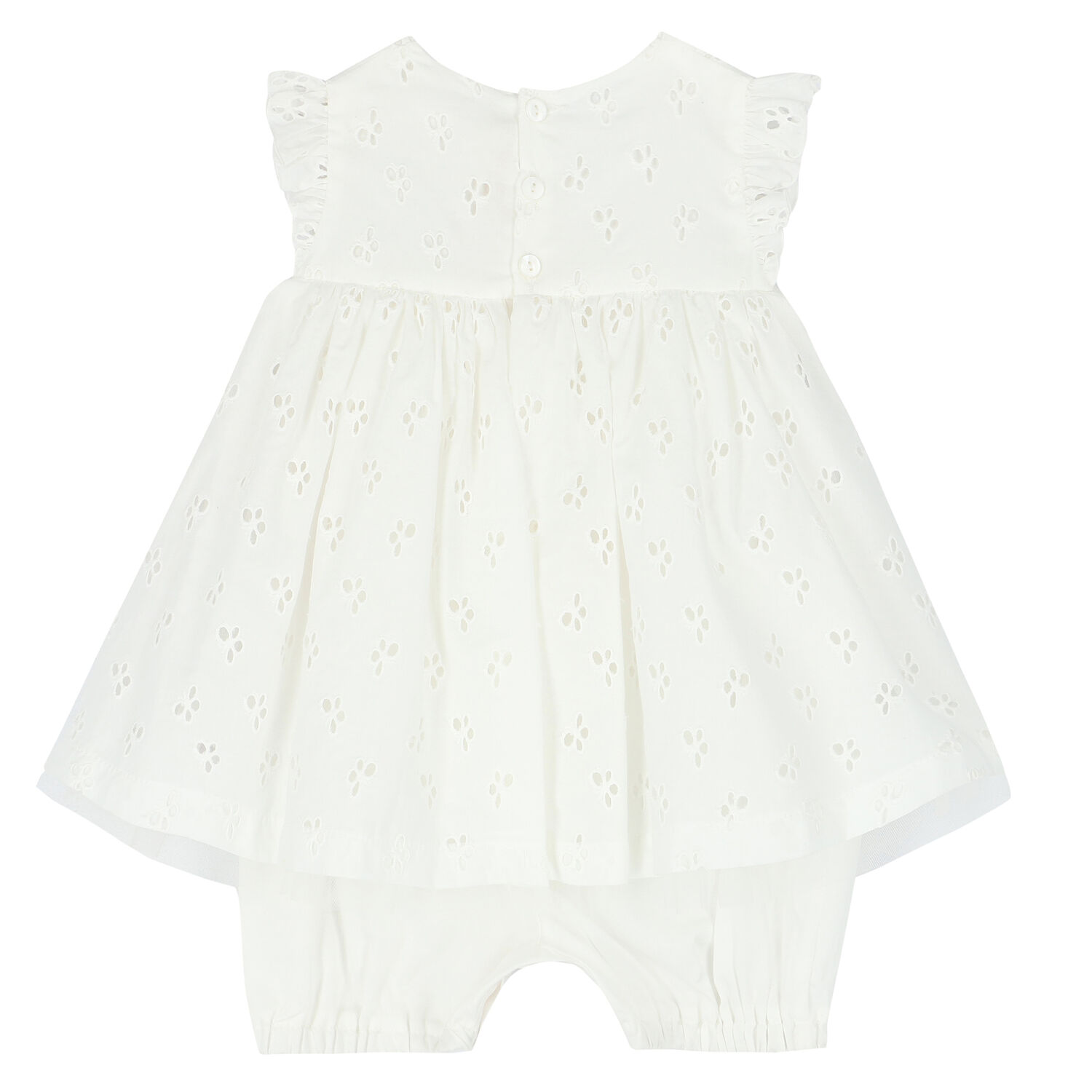 Girls White Cotton Dress Romper, 1, hi-res image number null