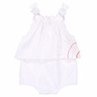 Baby Girls White Cotton Romper, 1, hi-res