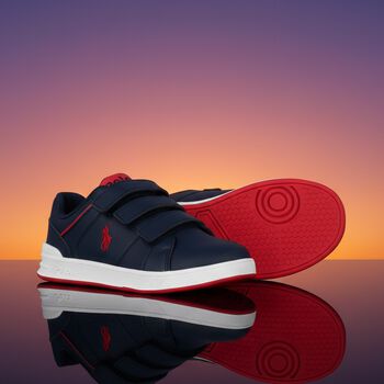 Boys Navy Blue & Red Logo Trainers