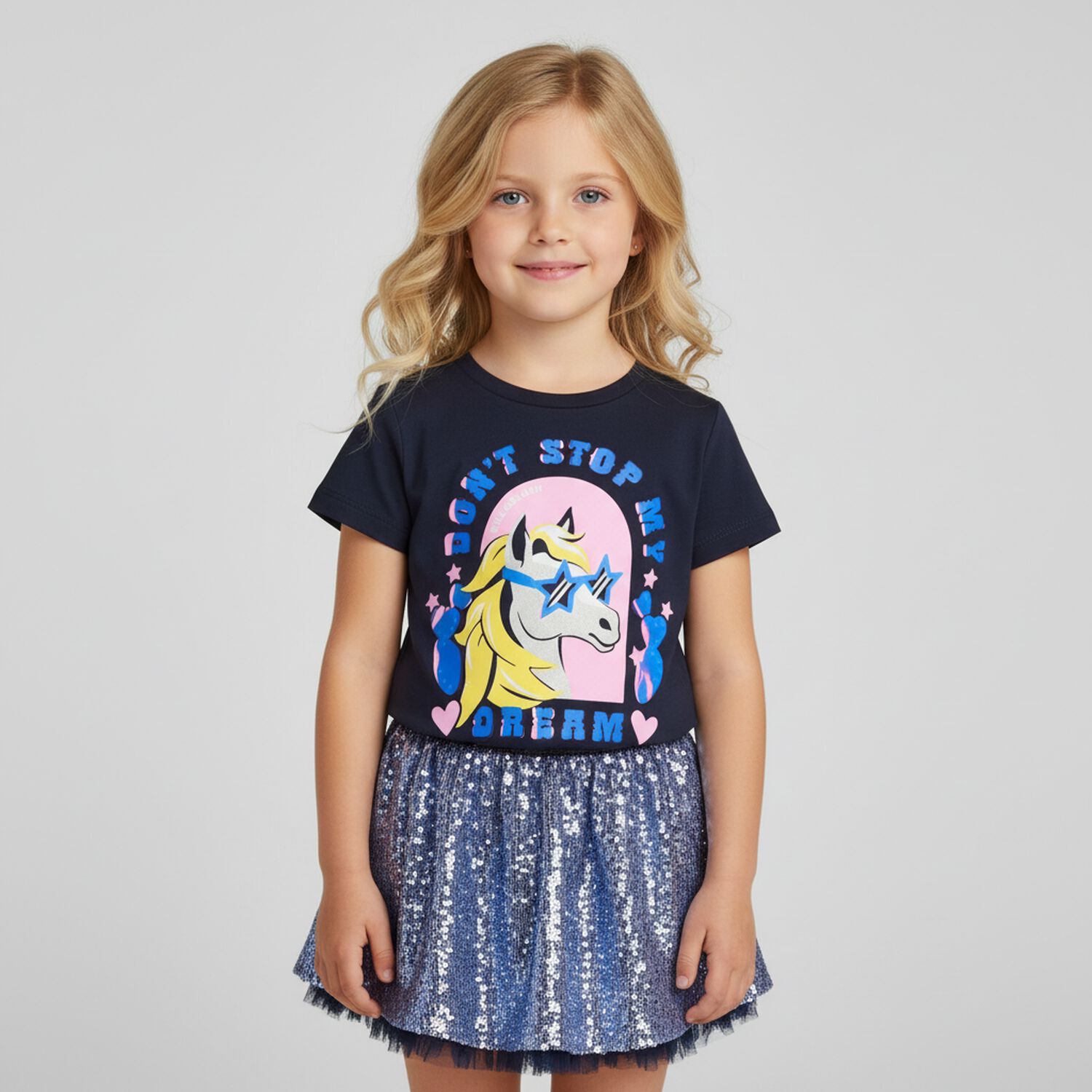 Girls Navy Blue Pony T-Shirt, 1, hi-res
