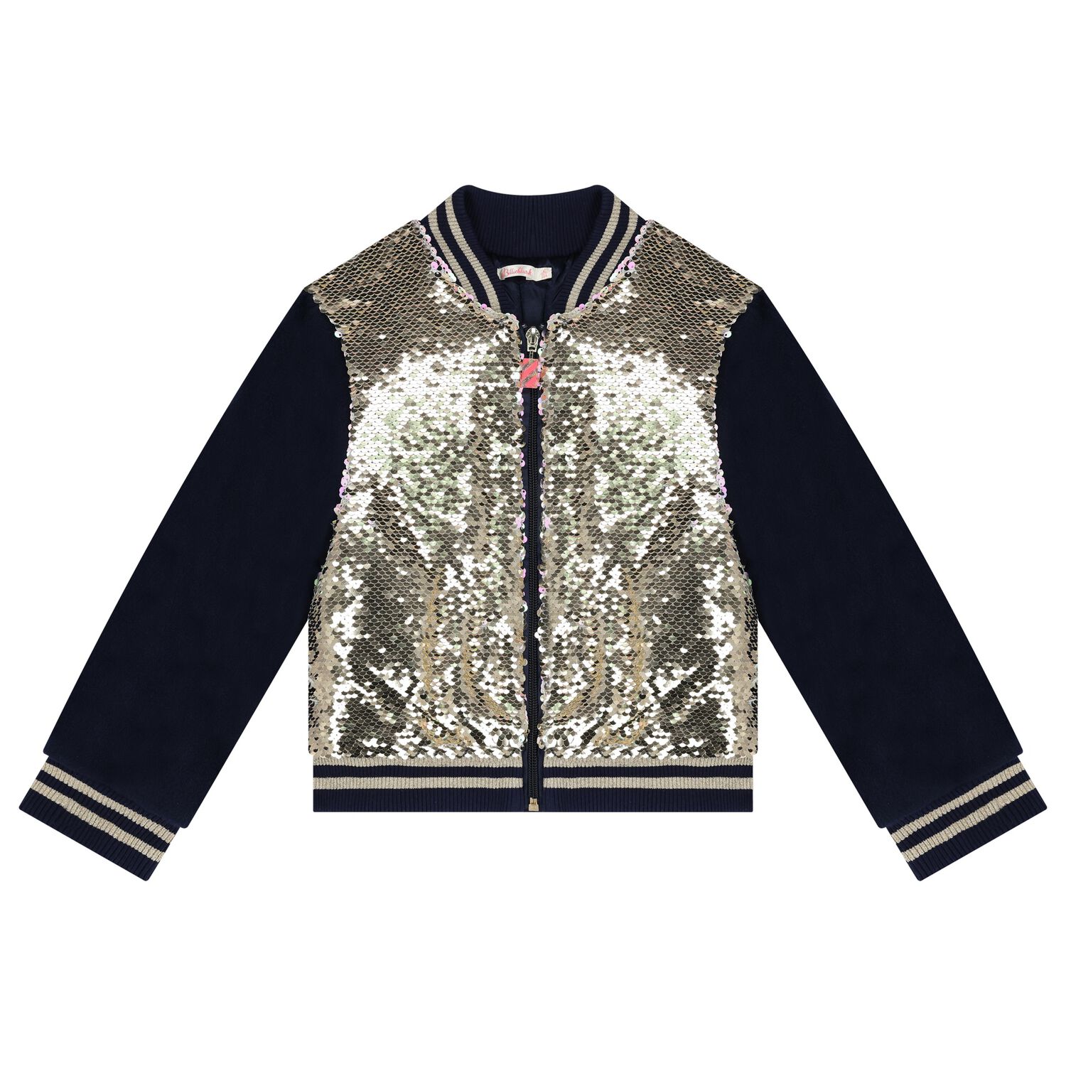 توب هودي بنات بسحاب  مزين بالترتر باللون الكحلي و الذهبي , 1, hi-res image number null