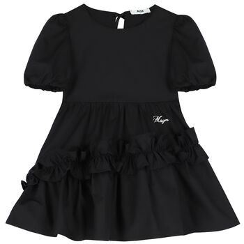 Girls Black Logo Poplin Dress