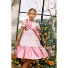 Girls Pink Satin Bow Dress, 1, hi-res