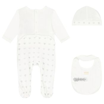 Baby Girls Ivory & Silver Logo Babygrow Gift Set, 1 Baby Girls Ivory & Silver Logo Babygrow Gift Set