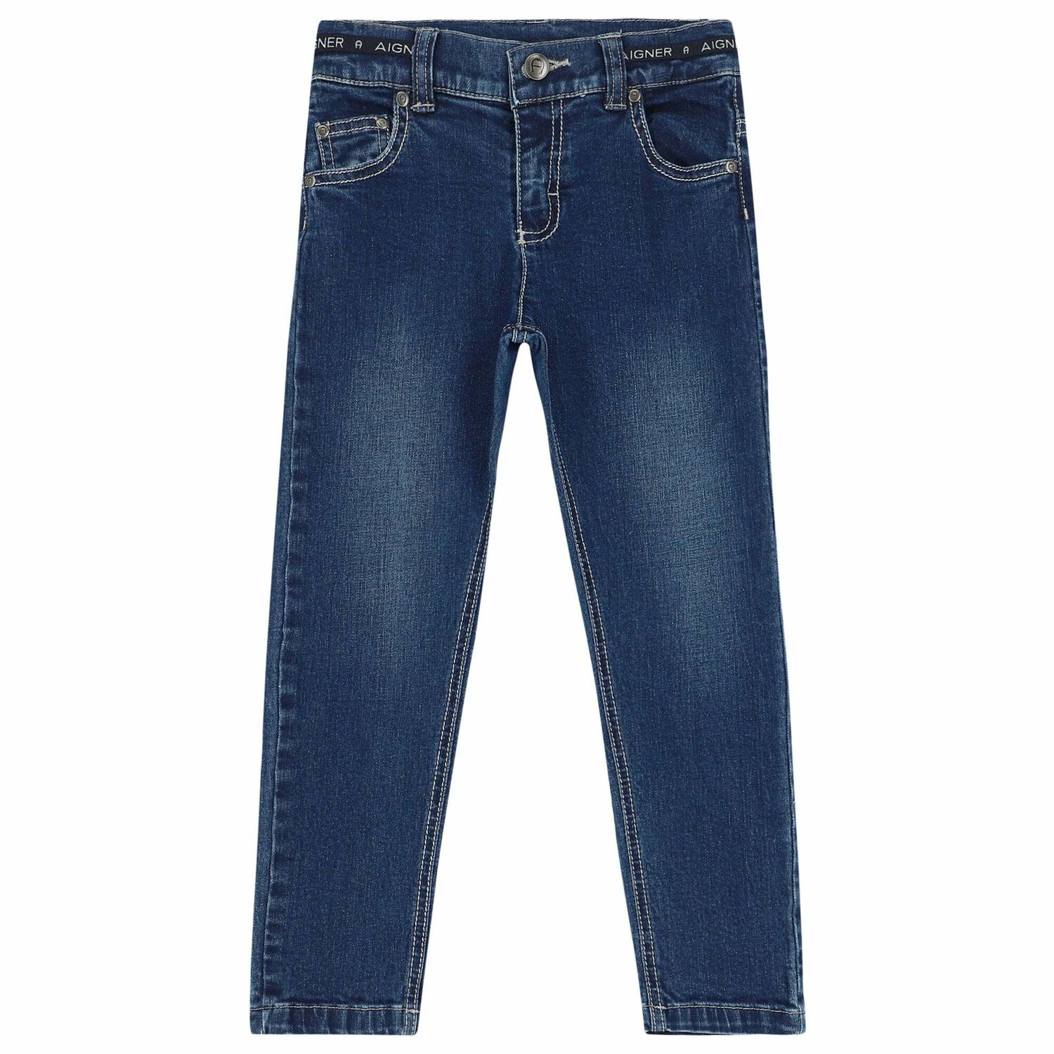 بنطلون جينز بالشعار باللون الازرق للاولاد, 1, hi-res