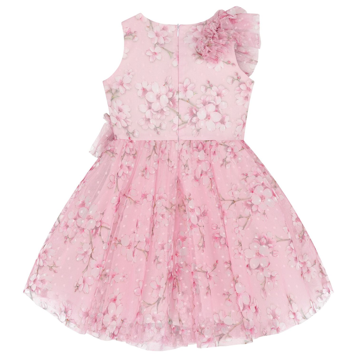 Girls Pink Cherry Blossom Tulle Dress, 1, hi-res image number null