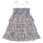 Girls Blue & Beige Floral Tiered Dress, 1, hi-res